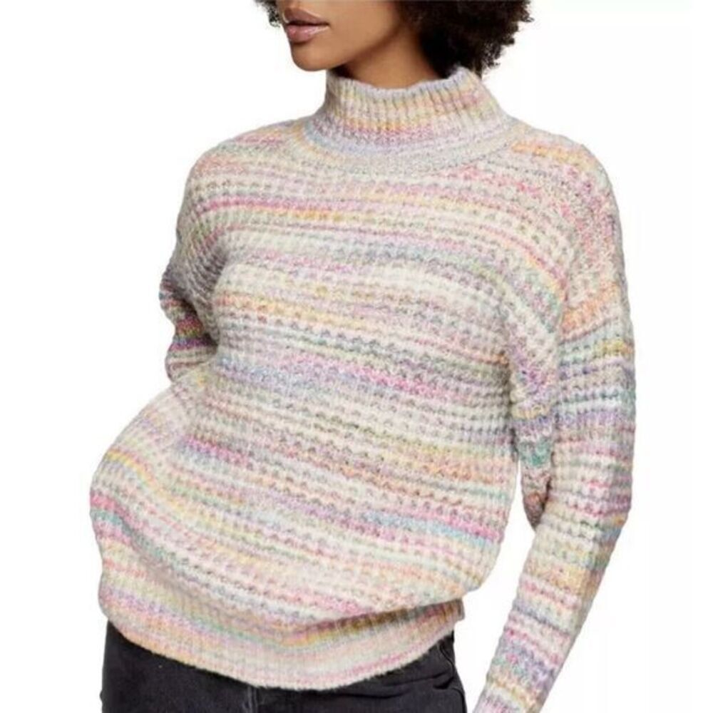 TOPSHOP Space Dye Rainbow Chunky Turtleneck Knit Sweater Small 4-6 Oversized Top
